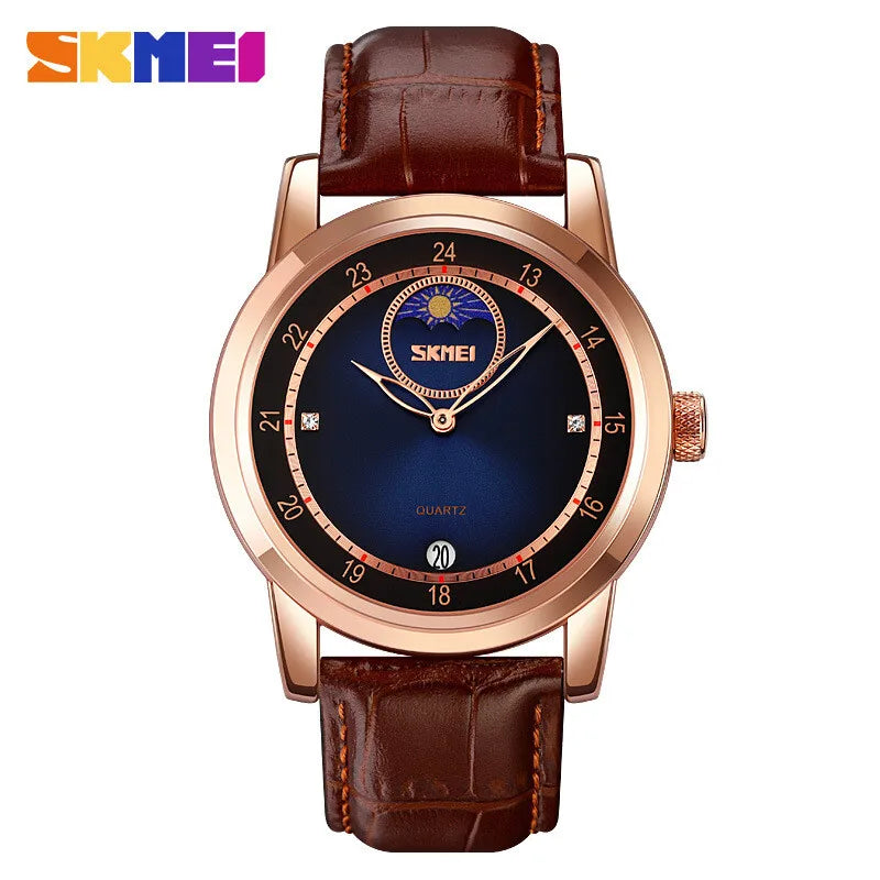 Moon Phase BusinWaterproof Quartz Wristwatch Men Fashion Watch SKMEI 9300