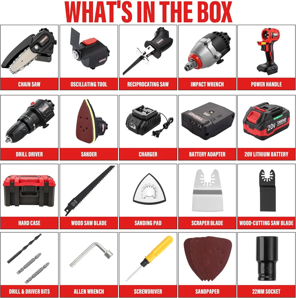 Brushless Power Tool Combo Kit, 6-in-1 Cordless Multi-Tool Set with Drill, Impact Wrench, Oscillating Tool, Saws & Sander, 3Ah