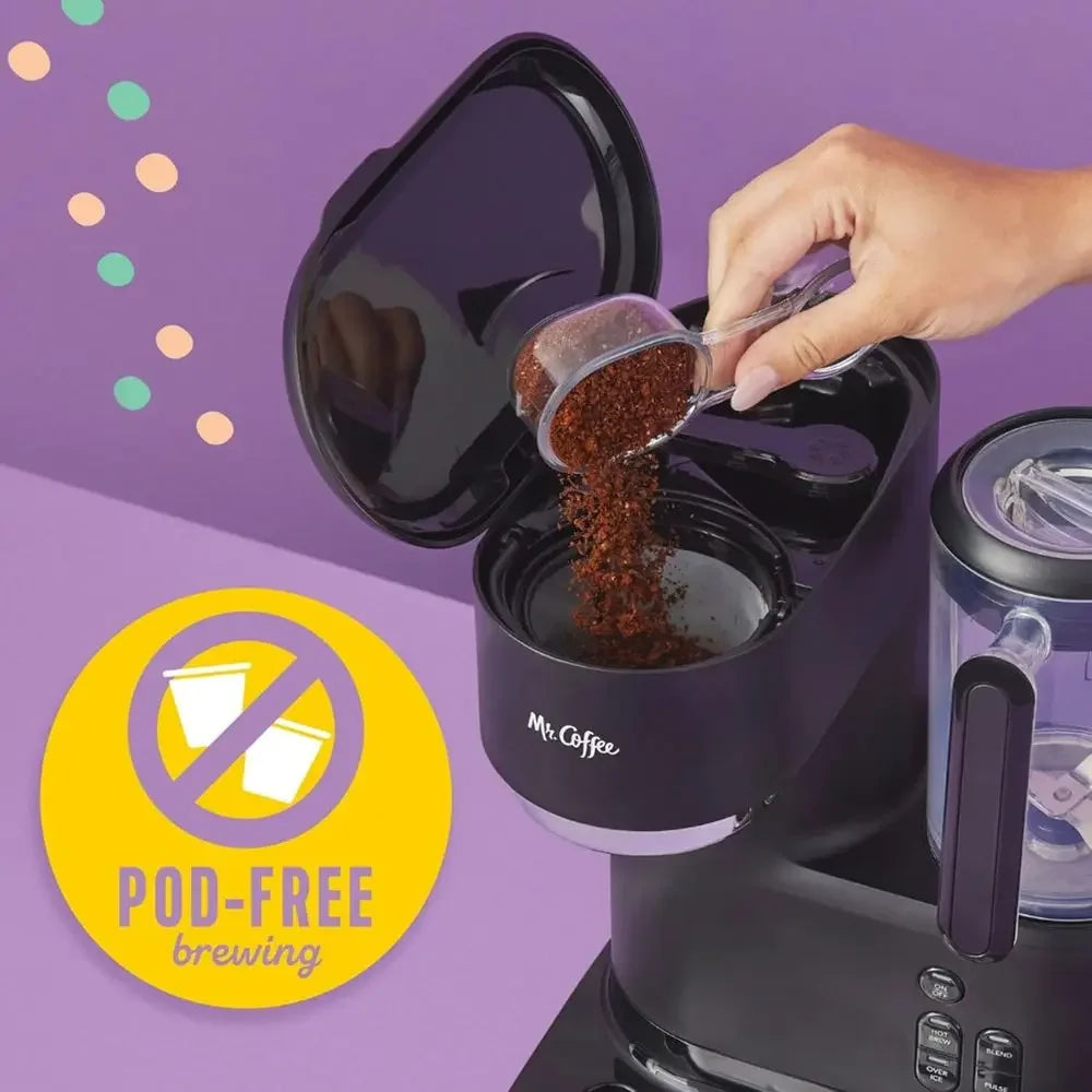 3-in-1 Single-Serve Iced and Hot Coffee/Tea Maker with Blender with Reusable Filter, Scoop, Recipe Book, 2 Tumblers, Lids and St