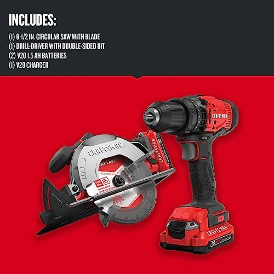 【Spot goods】V20 Cordless Power Tool Combo Kit with Drill/Driver Circular Saw 2 Batteries and Charger