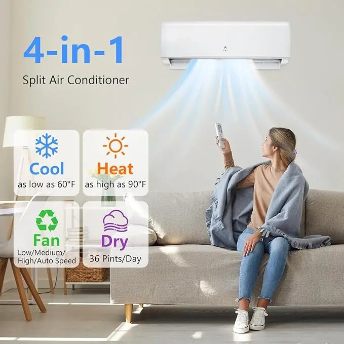 12000 BTU Mini Split Air Conditioner & Heater, 21 SEER2 r454b Inverter Ductless AC with WiFi Control,550 Sq.Ft.,installation Kit