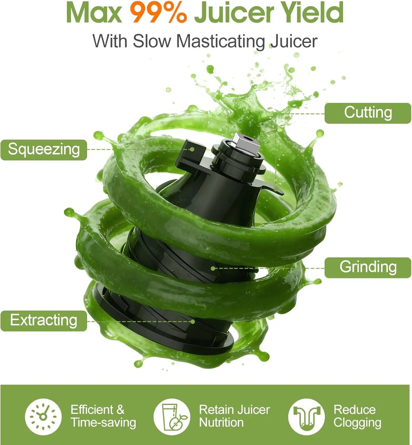 Cold Press Juicer,Stainless Steel Material,Juicer Machines with 5.0Inch Wide Feed Chute,Slow Masticating Juicer for Vegetables and Fruits with High Juice Yield,Large Auger,Easy to Clean