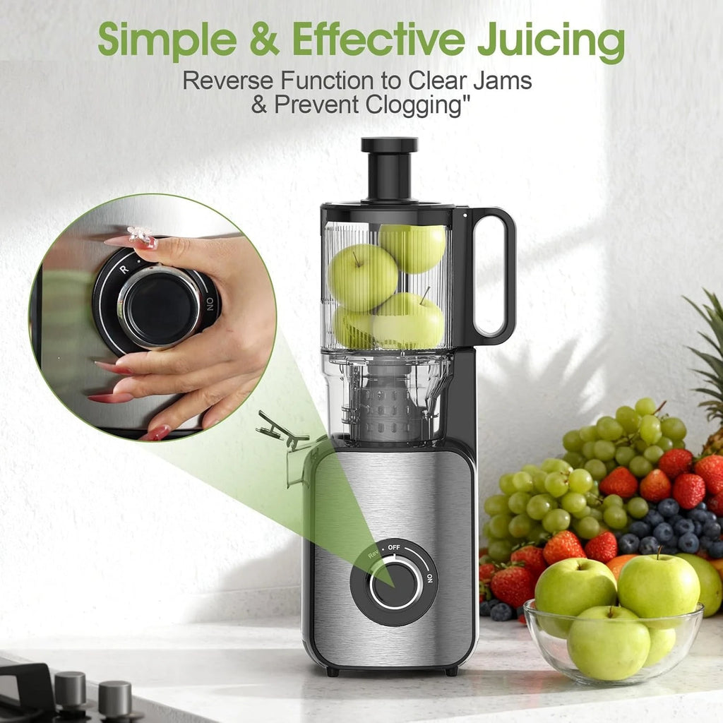 Cold Press Juicer,Stainless Steel Material,Juicer Machines with 5.0Inch Wide Feed Chute,Slow Masticating Juicer for Vegetables and Fruits with High Juice Yield,Large Auger,Easy to Clean