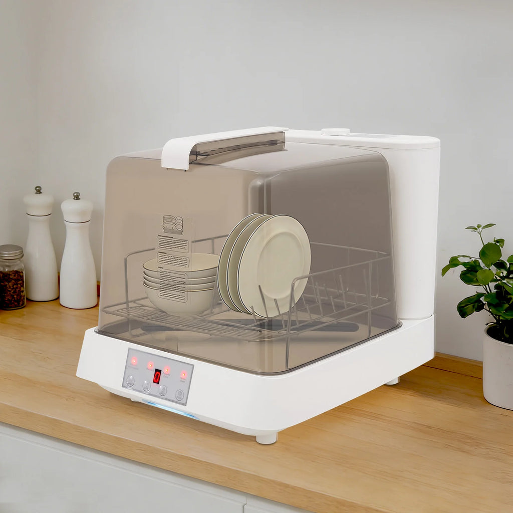 Modern Tank Built-in Portable Tabletop Dishwasher Touch Button Operation 360° Bottom Spray Arm Low Water Usage Automatic Washing And Drying All In One Compact Freestanding Dish Washing Equipment No Fixed Water Inlet Needed