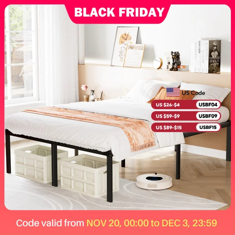 JHK Basic Twin Full Queen King Size Bed Frame Metal Platform Bedroom Frames with Storage Space Sturdy Steel Slat Support 350LBS