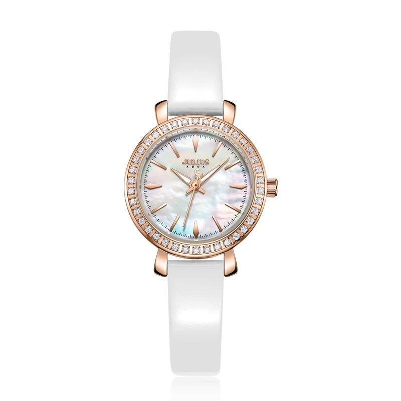 Mother-of-pearl Julius Lady Women's Watch Japan Movt Elegant Fashion Hours Clock Real Leather Bracelet Girl's Birthday Gift Box
