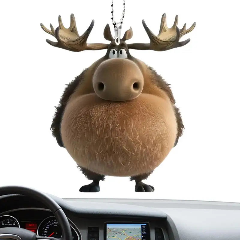 Elk Christmas Tree Ornaments Acrylic Cartoon Moose Ornaments for Christmas Tree Car Hangable Pendant 2D Flat Seasonal Decor for