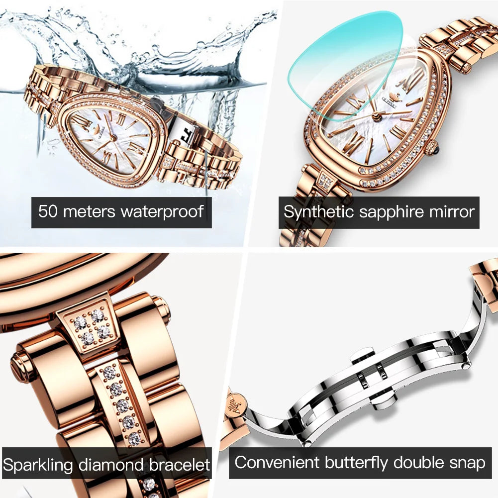 OUPINKE 3192 Watch For Women Luxury Waterproof Quartz Movement Ladies Hand Clock Diamond Steel Strap Fashion Wrist Watches
