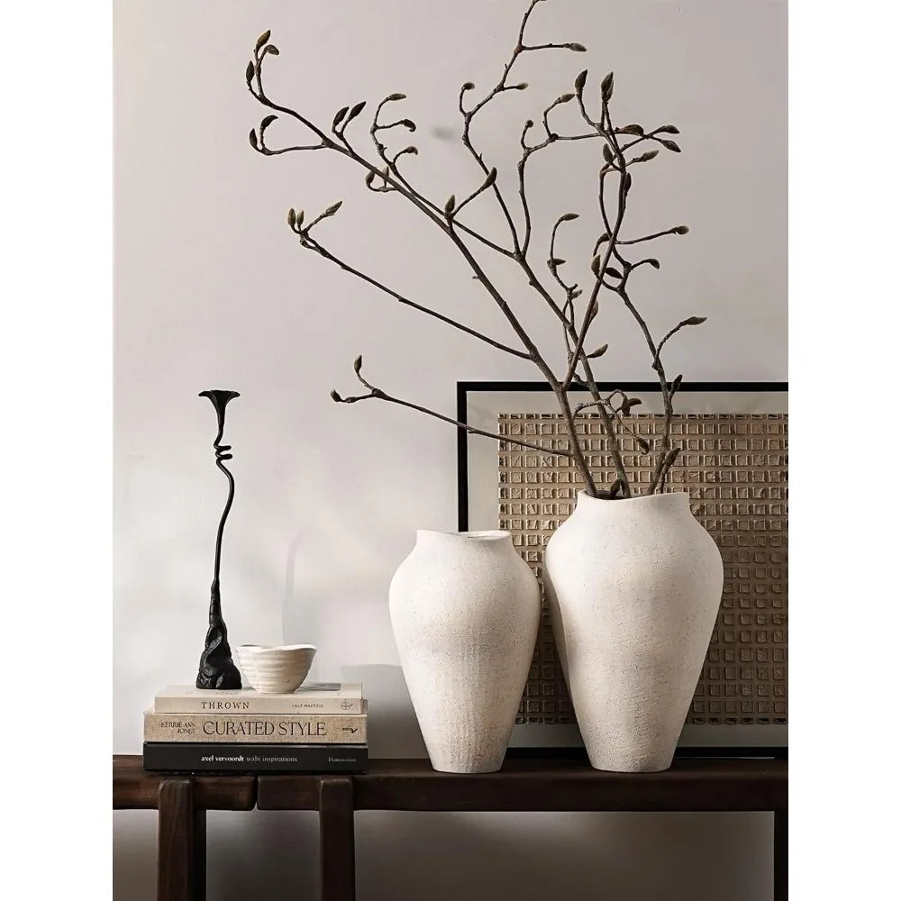 Ceramic Vase - Large 13.6 Inch Tall Floor Vase for Centerpieces, Farmhouse Rustic Minimalist Home Decor for Living Room, E