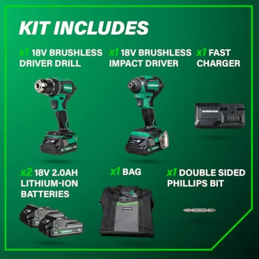 【Spot goods】18V MultiVolt Cordless Brushless Driver Drill and Impact Driver Combo Kit Power Tool Kit 2 Lithium-Ion Batteries an
