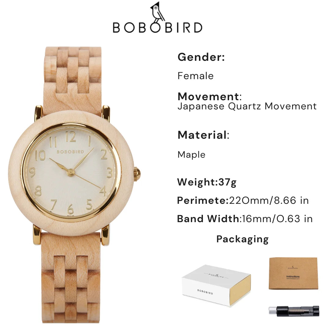 BOBO BIRD Women's Wooden Watch 2025 New Elegant Quartz Wristwatch for Ladies and Girl Natural Wood Timepiece Gift for Girlfriend