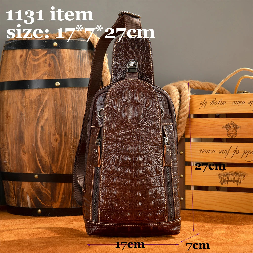 WESTAL Genuine Leather Sling Bag Anti-Thief Crossbody Personal Pocket Bag Chest Shoulder Bag for Travel Hiking Croco Design Bags