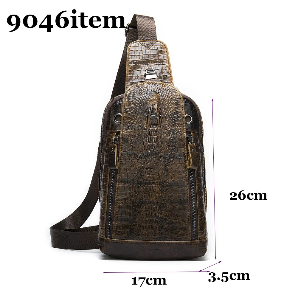 WESTAL Genuine Leather Sling Bag Anti-Thief Crossbody Personal Pocket Bag Chest Shoulder Bag for Travel Hiking Croco Design Bags