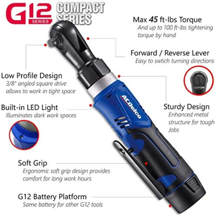 【Spot goods】ACDelco ARW1209-K14 G12 Series 12V Li-ion Cordless 3/8" Rachet Wrench and Impact Wrench Combo Tool Kit