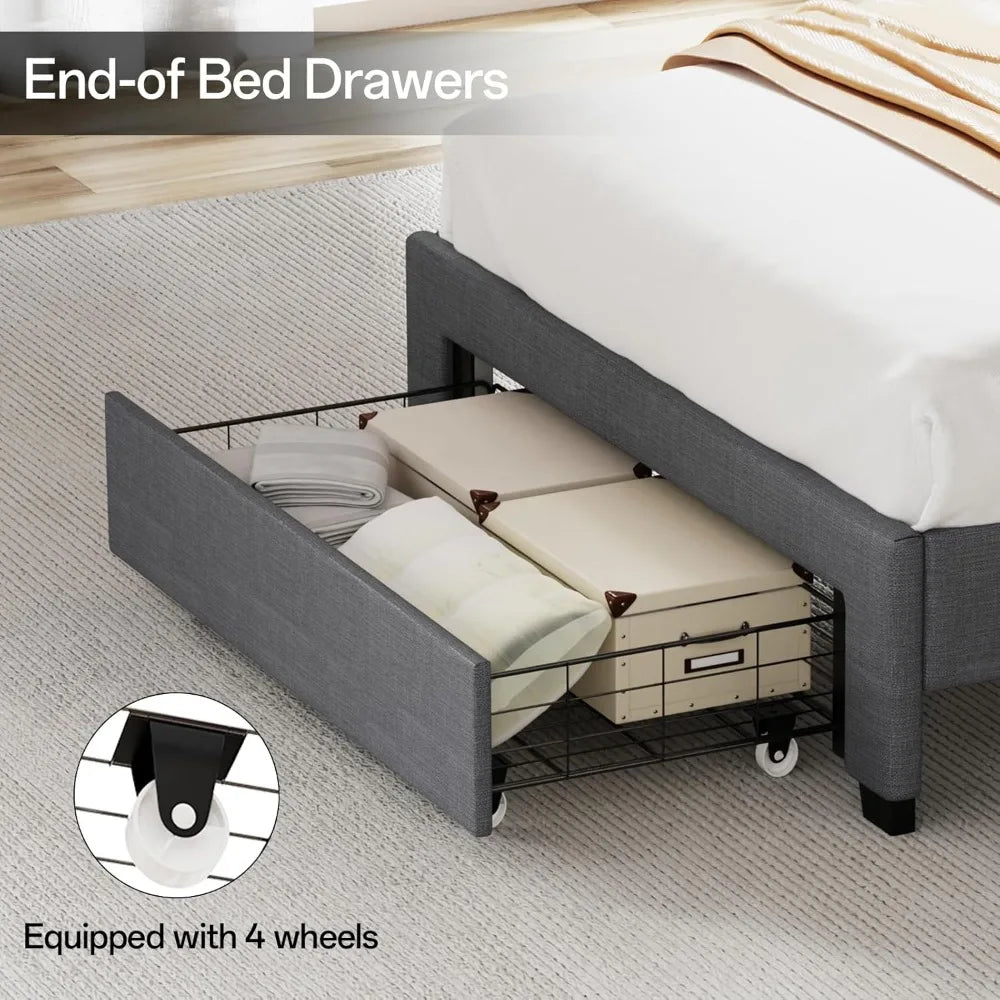 Frames with Storage Headboard, Upholstered Twin Size Bed Frame with Drawers, Charging Station and LED