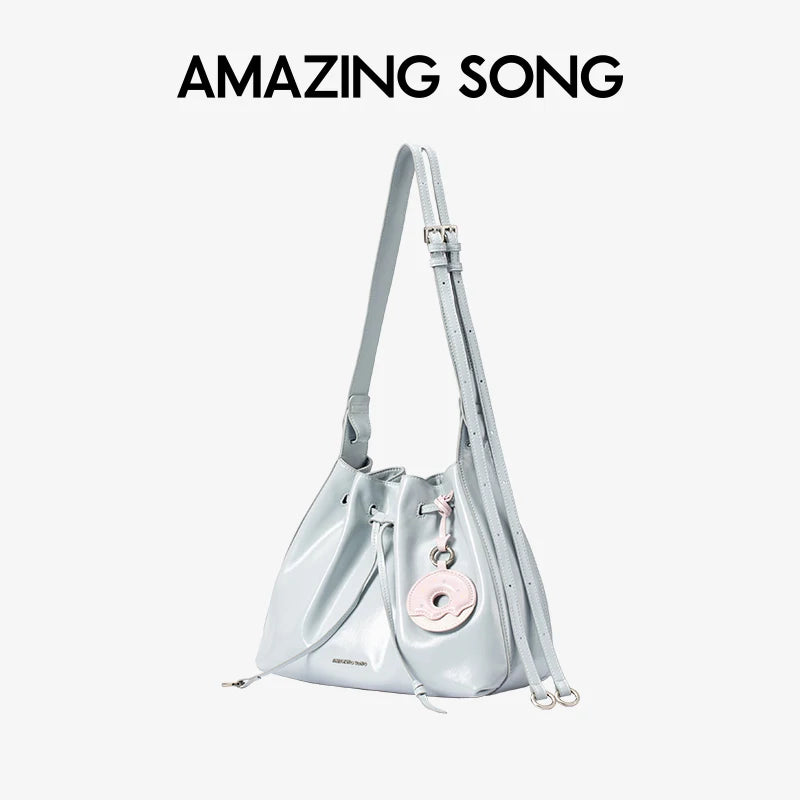 Amazing Song Donut Drawstring Bucket Bag Women's Diagonal Package Autumn Faux Suede 2025 New Original Design Women's Fashion Bag