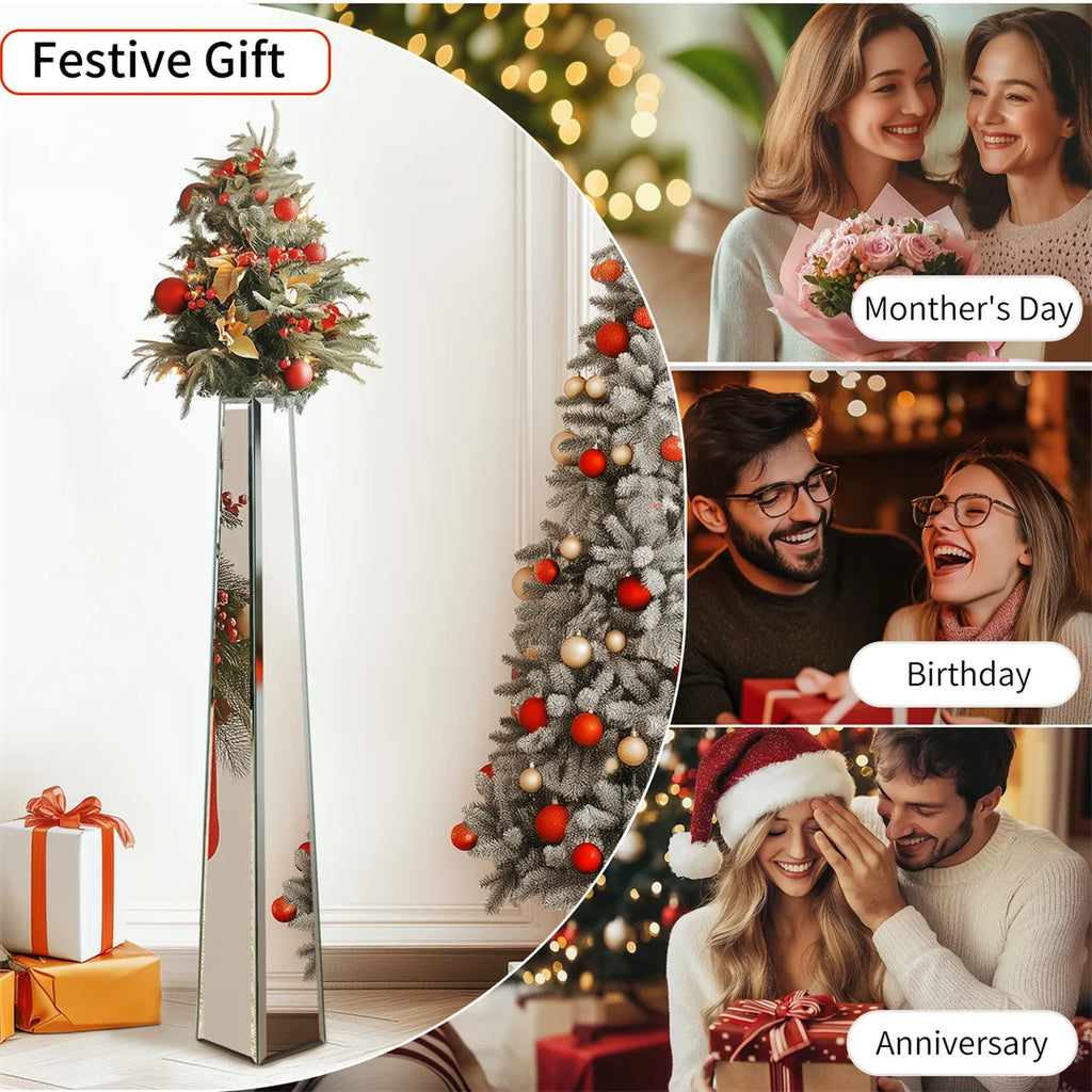 30” Floor Vase Large Decorative Mirrored Glass Flower Vase Silver Dried Flowers Vase for Living Room,