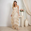Slim Suspender Dress Women Tassel Evening Party Dress Sexy Solid Color Formal Banquet Prom Long Dresses For Female Vestidos