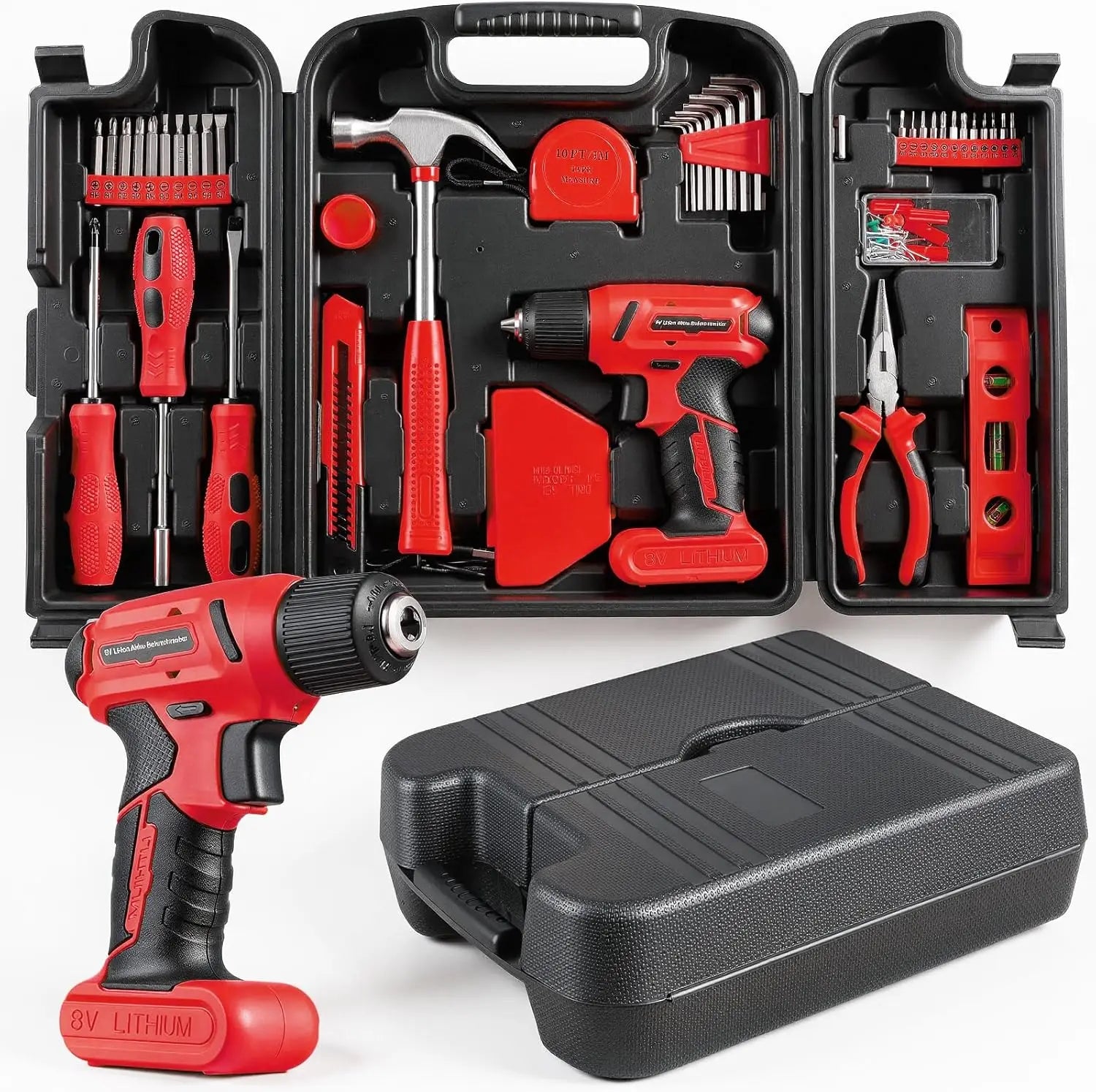 101Pcs 8V USB Electric Power Cordless Drill Driver DIY Tool Kit Set Screw Driver, Drill Bit Set Accessories, Pliers and Hammer