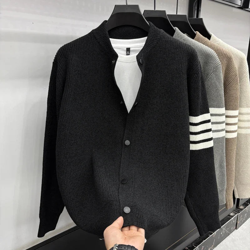 Men's Autumn Fashion Travel Outdoor Button Cardigan Baseball Collar Knitted Sweater Solid Color Versatile Casual Sweater Instock