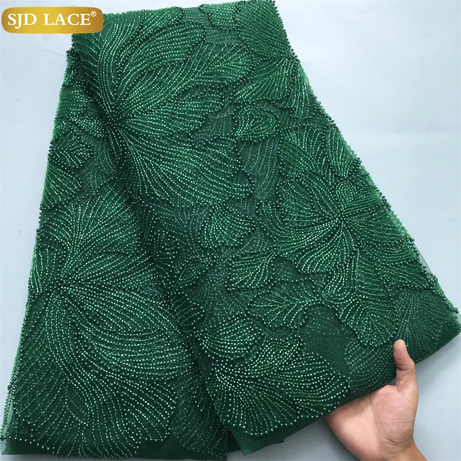 SJD LACE African Luxury Beads Mesh Lace Fabrics Nigerian Tulle 2025 French Tulle Beaded Net Lace for Women Evening Dresses A4034