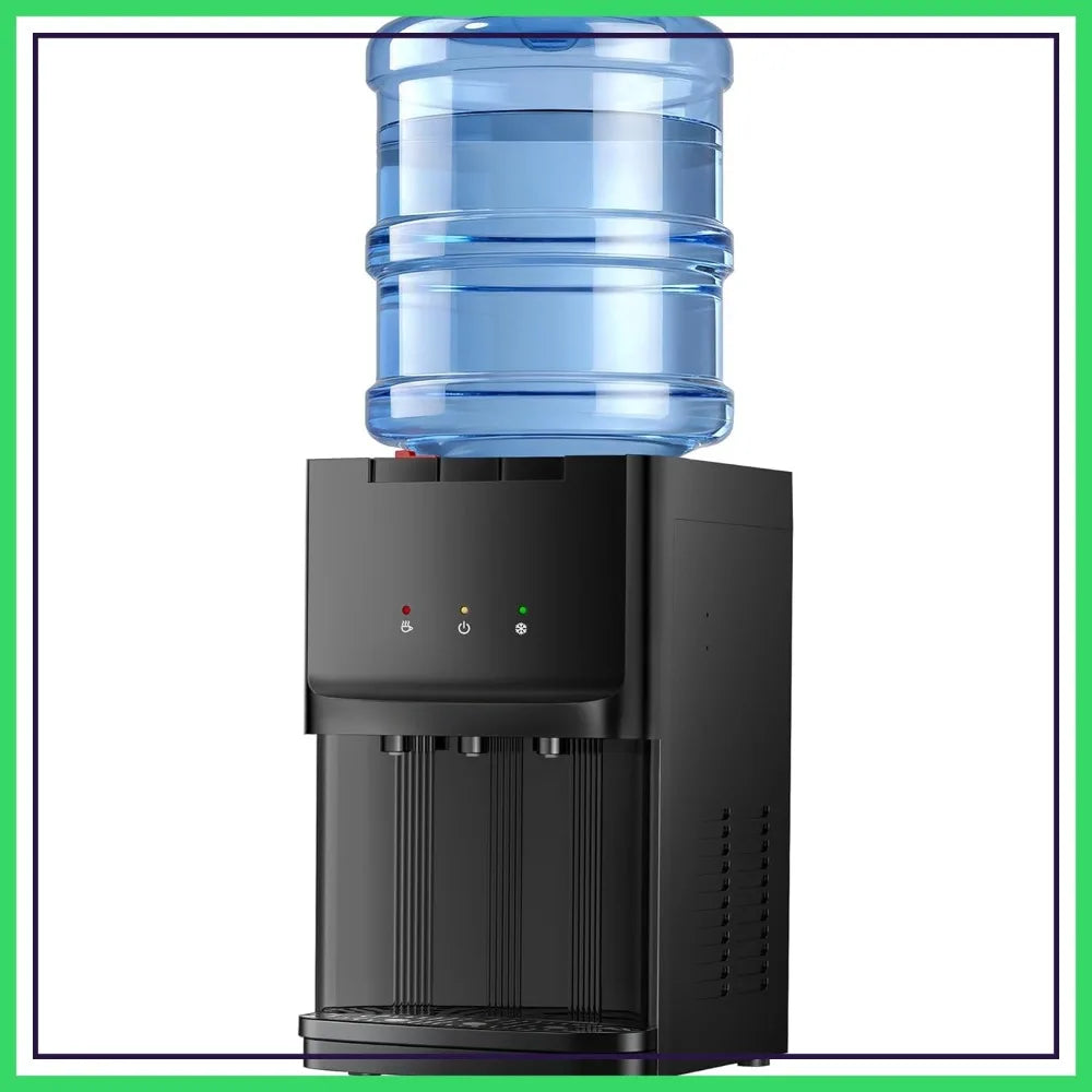 Top Load Water Dispenser for 3 or 5 Gallon Bottles, Countertop Cooler with 3 Temperatures, Hot & Cold Water, Child Safety Lock, Home Office Kitchen