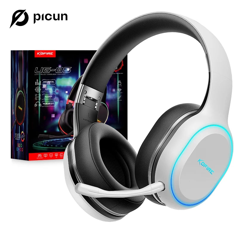 Picun UG-05 Wireless Gaming Headsets Bluetooth 5.3 with Mic Headphones  40mm Driver 2.4G/Wireless/Cable RGB Overhead Headphone