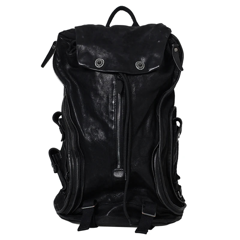 Dark wind soft black leather Men backpack vintage computer backpack Cowhide leather casual fashion bag European American style