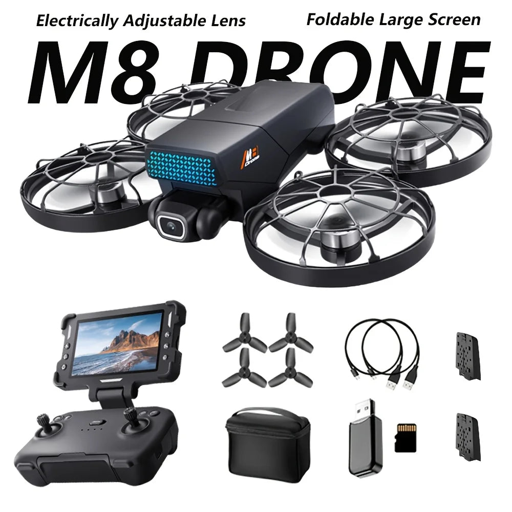 M8 Foldable RC Drone 4K Camera,4.3 In Screen Remote Real-Time FPV Transmission, Brushless Motor Quadcopter, Dual ESC Cameras, Optical Flow Hover, Anti-Collision Portable Drone for Beginners Adults & Enthusiasts, Easy Operatio