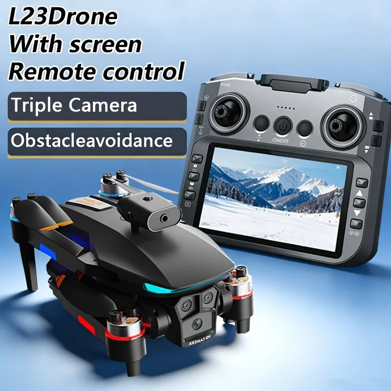 2026 L23 Foldable Drone 4K HD Triple Camera Brushless Motor Smart Obstacle Avoidance Precise Hover Dual Battery Long Flight Portable RC Quadcopter Beginner Aerial Gift for Christmas Birthday