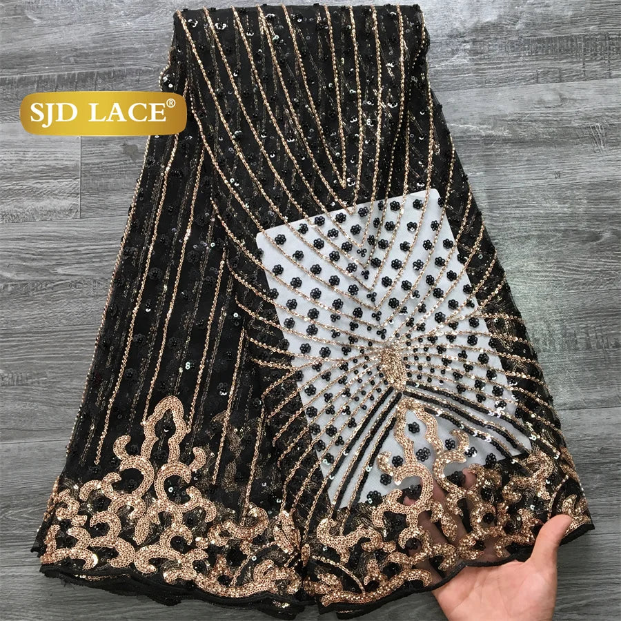 SJD LACE African Luxury Beads Mesh Lace Fabrics Nigerian Tulle 2025 French Tulle Beaded Net Lace for Women Evening Dresses A4034