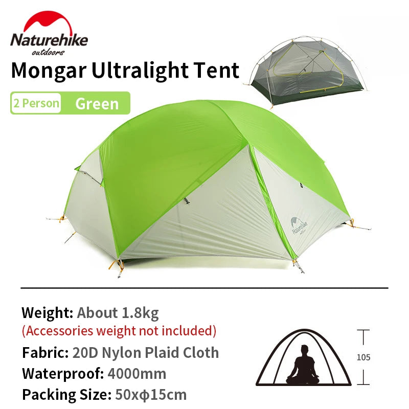 Naturehike Mongar Camping Tent 20D Nylon 2 Persons Tent Ultralight Portable Double Layer Outdoor Hiking Travel 4 Season Tents