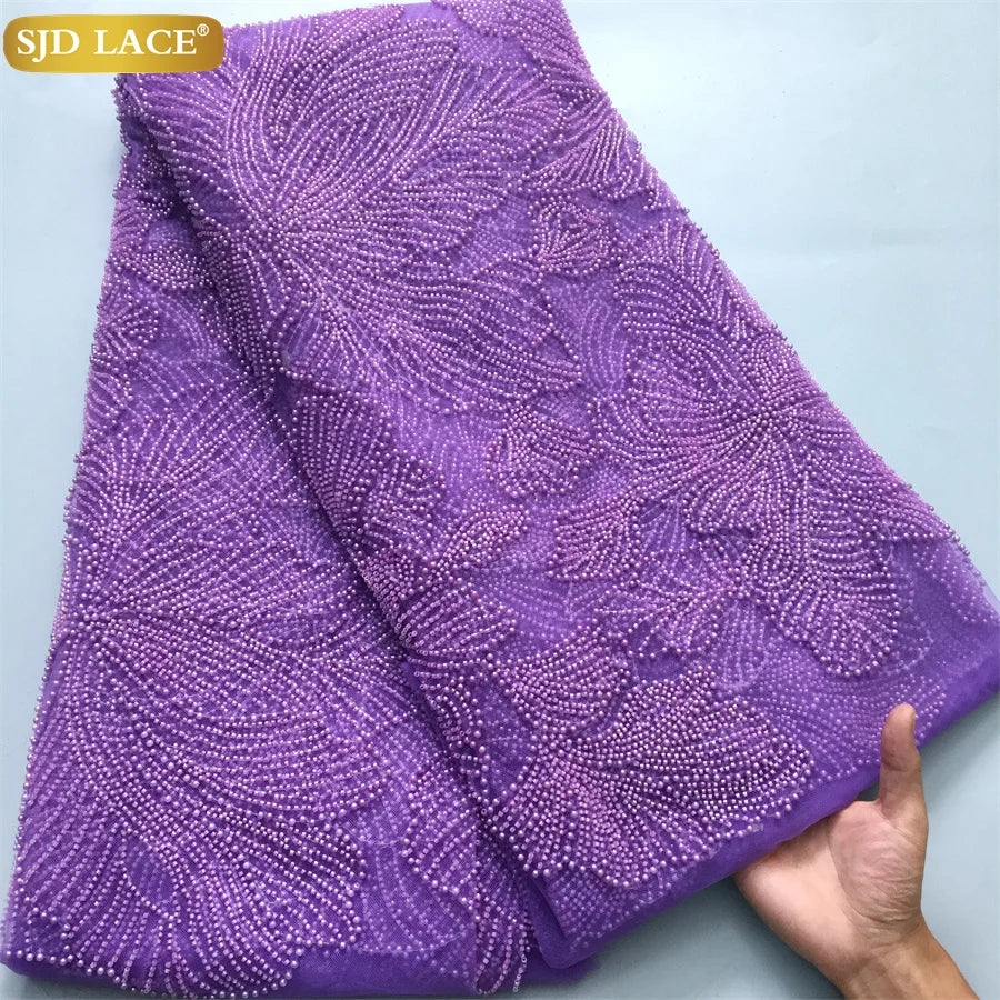 SJD LACE African Luxury Beads Mesh Lace Fabrics Nigerian Tulle 2025 French Tulle Beaded Net Lace for Women Evening Dresses A4034