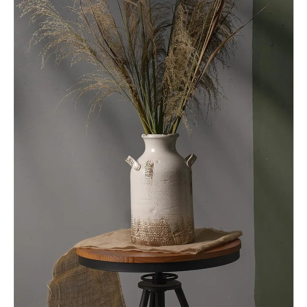 Ceramic Rustic Farmhouse Vase, 14 Inch Distressed Decorative Flower Vase for Home Decor, Large White Vase for Living Room