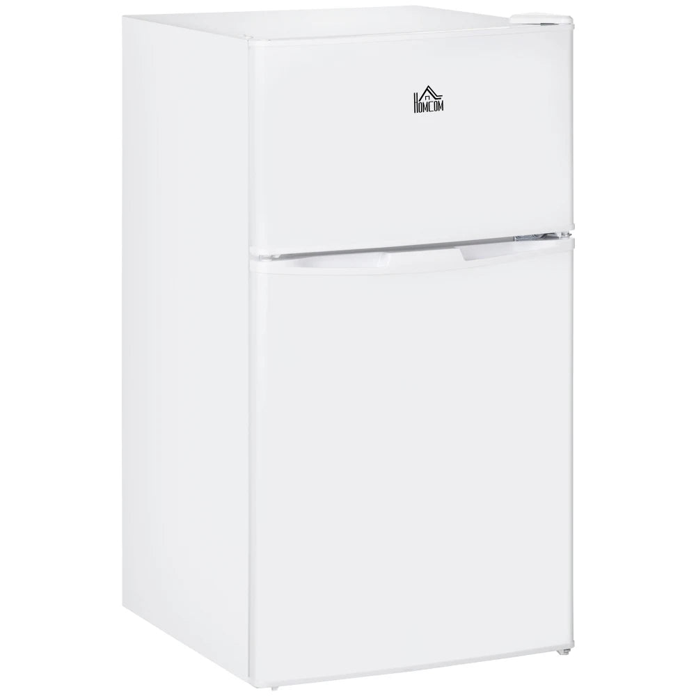 Double Door Mini Fridge with Freezer, 3.2 Cu.Ft Compact Refrigerator with Adjustable Shelf, Adjustable Thermostat and Reversible Door for Bedroom, Dorm, Home Office, White
