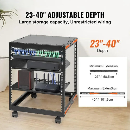 12U Open Frame Server Rack,23''-40'' Adjustable Depth, Free Standing or Wall Mount Network Server Rack, 4 Post AV Rack with NEW