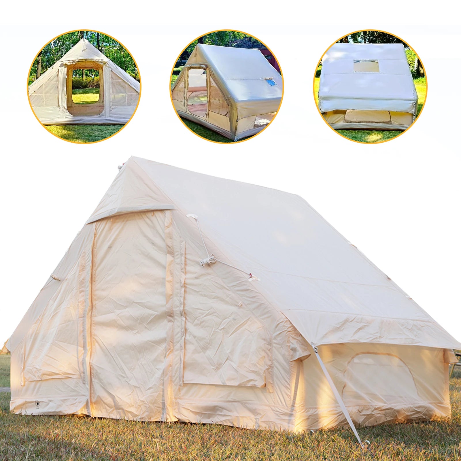 Inflatable Tent with Hand Pump Portable Glamping Tent Breathable Air Family Tunnel Tent Oxford Fabric for 4-6 People