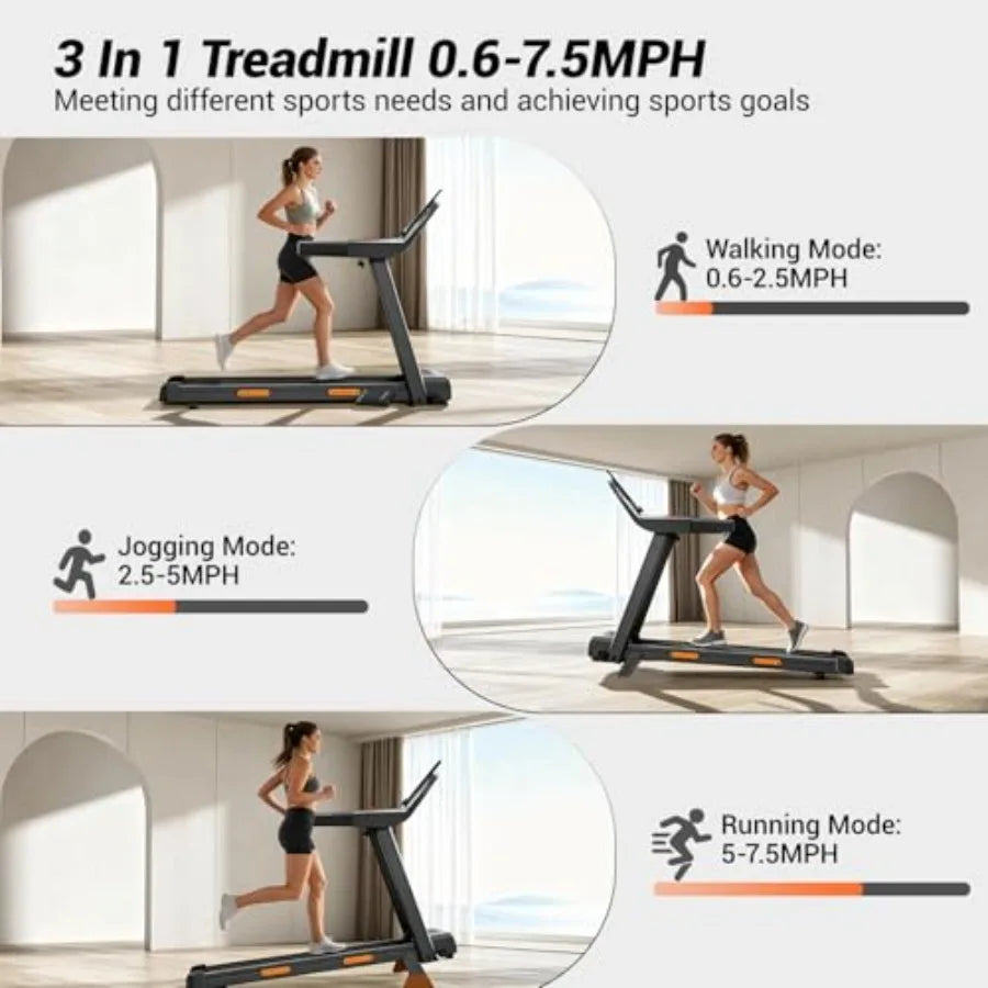 Treadmills for Home with 15% Incline and Led Screen 7-Layer Shock-Absorbing Foldable Treadmill with Handle Bar Up to 400lbs Cci