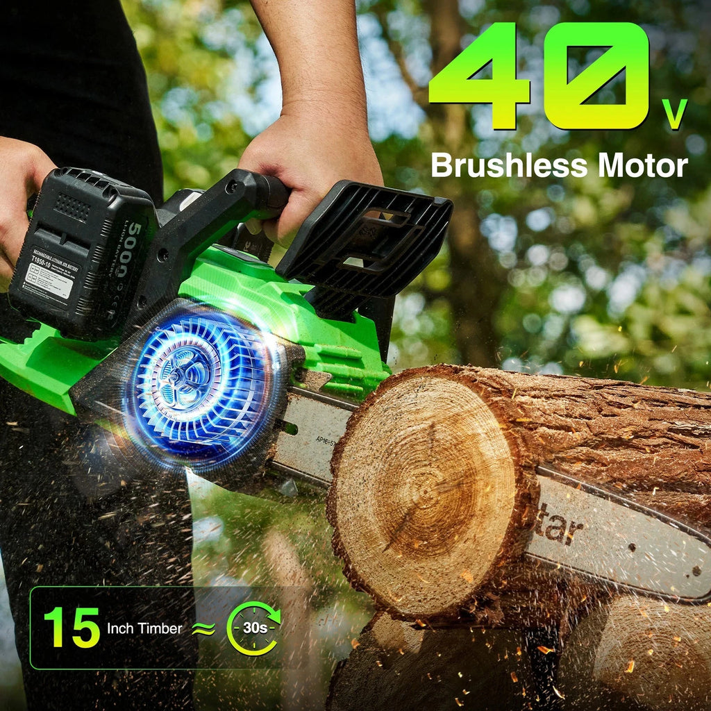 TaskStar 40V Brushless Electric Saw 16-inch Cordless Chainsaw With 2 5.0Ah Batteries Power Tools For Wood Cutting Tree Trimming
