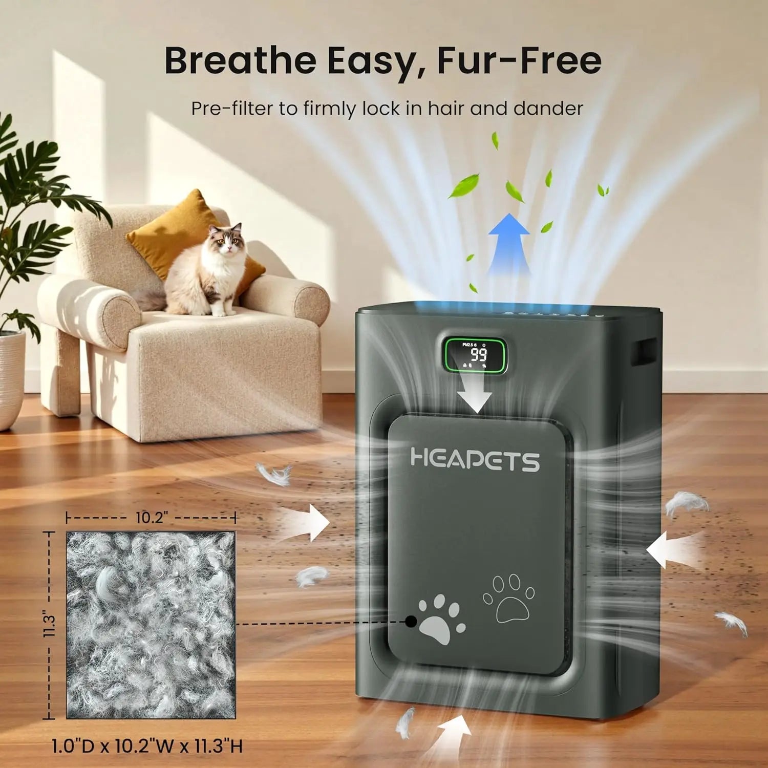 Pet Air Purifier for Home Large Room 2500 sq ft,H13 HEPA Washable Double-Sided Filter,Air Cleaner for Pet Hair Dander Odor Aller
