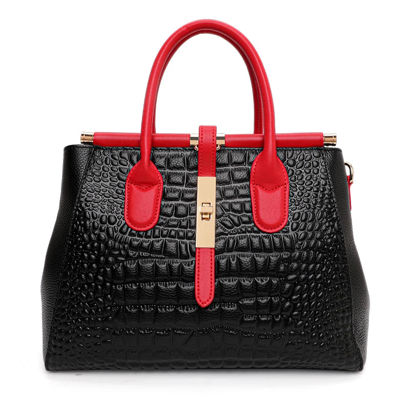 Light Luxury Crocodile Pattern Women's Handbag Large Capacity Black High Quality Cowhide Single Shoulder Crossbody Bag