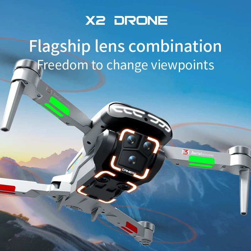 2026 X2 Promax Foldable Drone with HD 2.8'' Screen Controller Dual HD Cameras USB Charging Multi-Angle Shooting Real-Time Image Transmission LED Lights