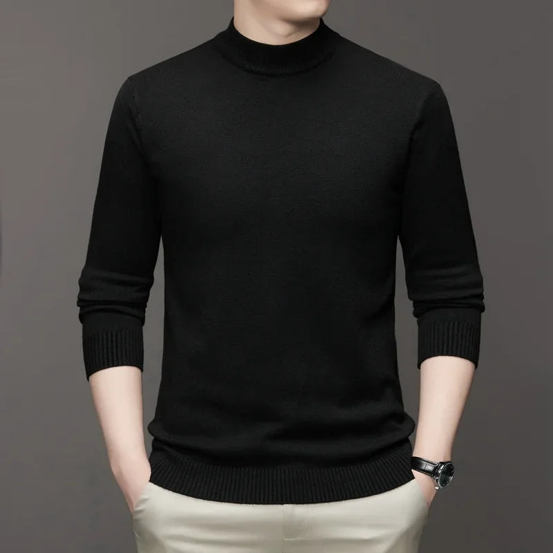 New Sweatwear Men's Half Neck Basic Solid Color Sweaters Round Neck Elastic Pullovers Warm Autumn Knitted Oversized Sweater Men