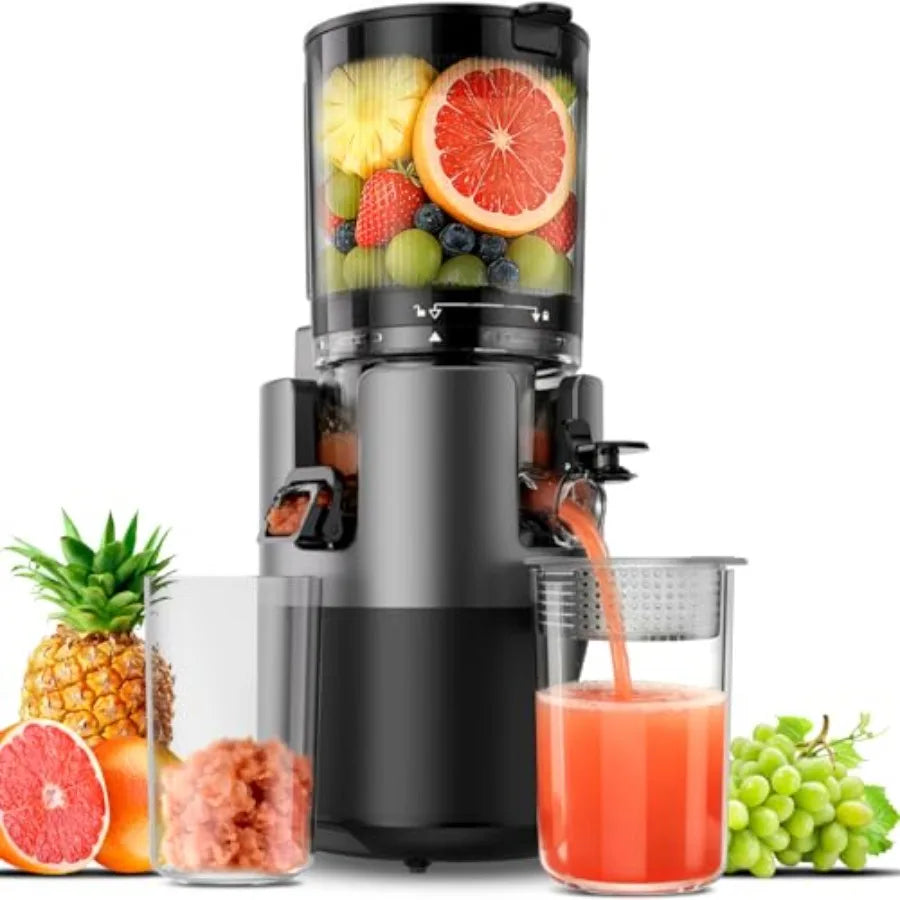 Cold Press Juicer for Home Use, Stainless Steel BPA-Free Plastic, Black, 6 Wide Chute, 90oz Capacity, High Juice Yield, Quiet O