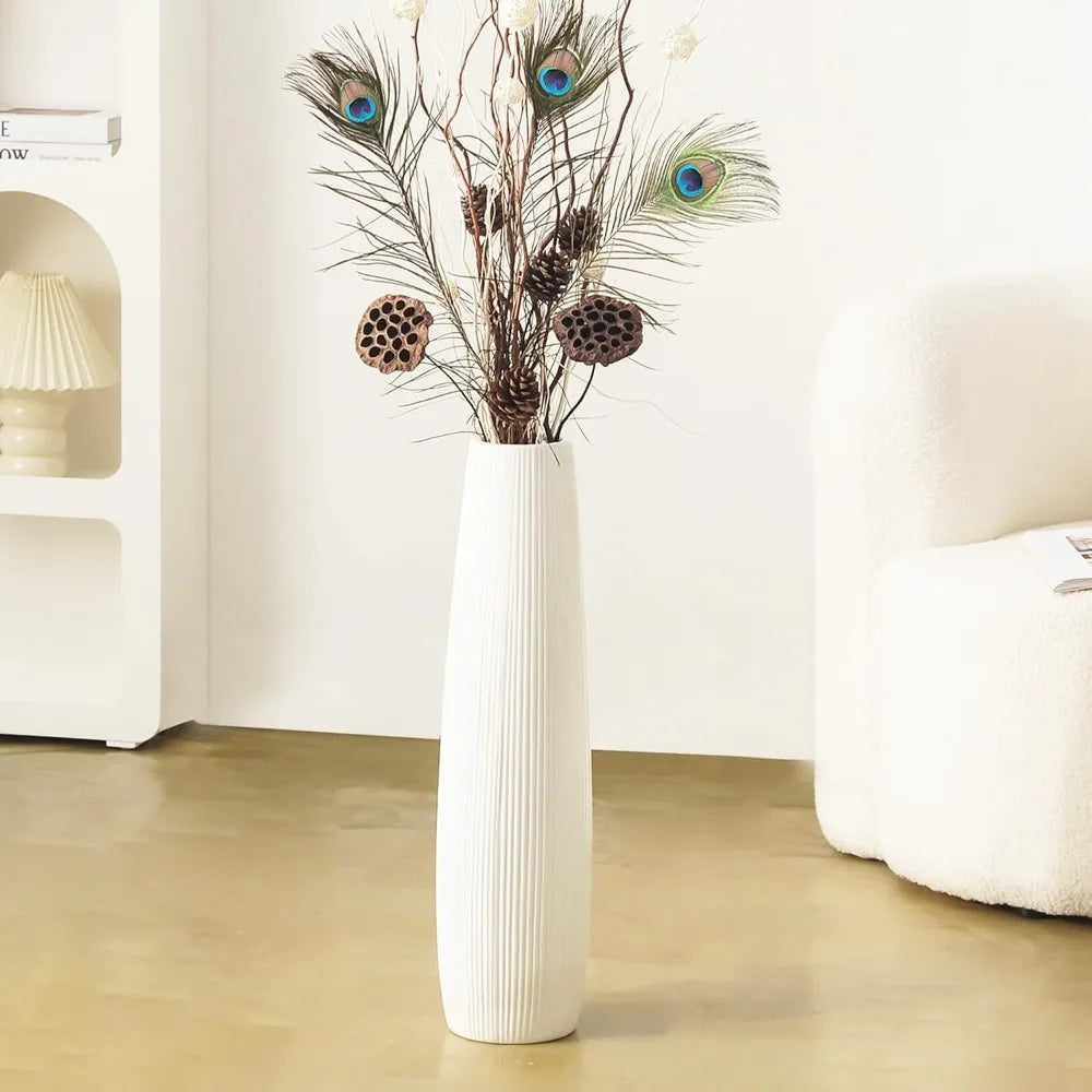 Big White Floor Vase, 24 Tall Floor Vase, Large Decorative Flower Vases for Decor Living Room Modern Home Office Bedroom