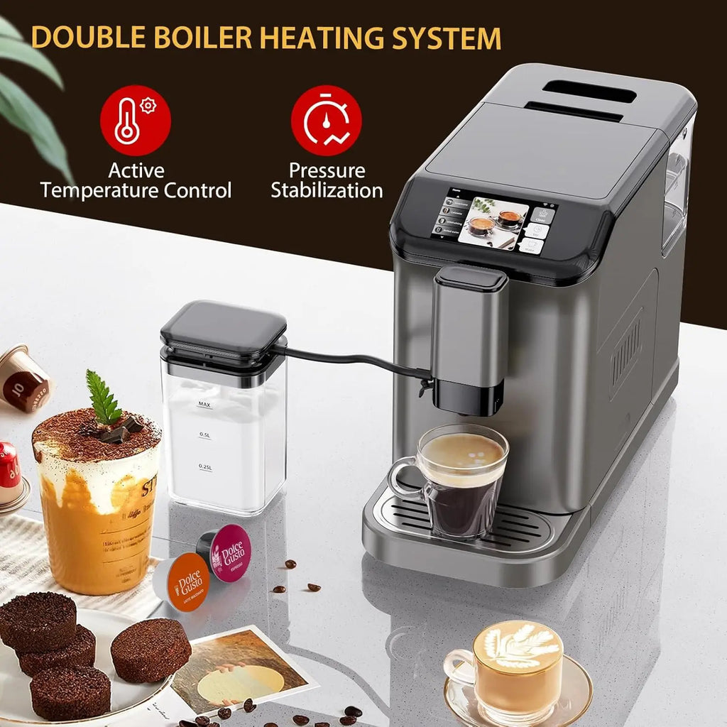 20 Bar Fully Automatic Coffee Maker Machine with Grinder & Auto Milk Frother, 6 Presets, LCD Touch Screen, Auto-Clean, 53oz Water Tank, 120V for Home Office Coffee Shop