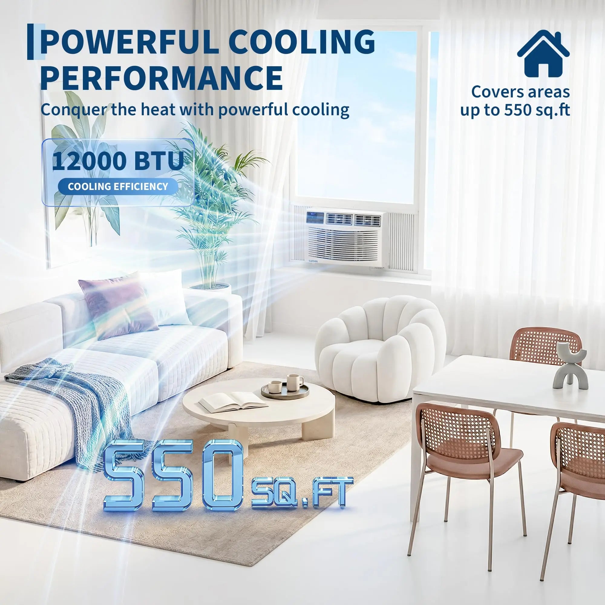 12000 BTU Window Air Conditioner Cools 550 Sq Ft, Quiet AC Unit With Remote, Auto-Cool & Energy Saving For Bedroom Office