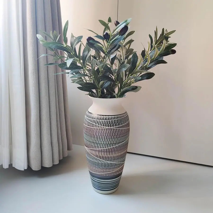 Ceramic Rustic Farmhouse Vase, 12.6" Large Vintage Flower vase for Home Decor, Tall Boho Textured Vases for Living Room, Table,