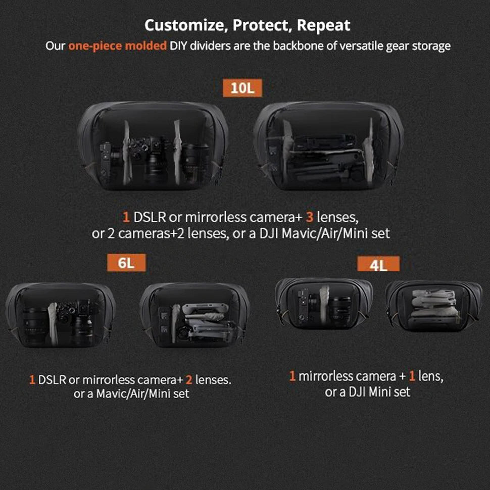 PGYTECH OneGo Solo V2 Camera Shoulder Bag 4L 6L 10L Crossbody Camera Sling Bag Outdoor Travel Bag For Sony /Canon/ Nikon