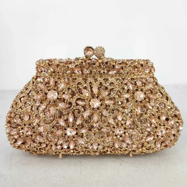 Boutique De FGG (in stock) Flower Crown Clutch Silver Crystal Evening Handbag Women Party Prom Bag Bridal Clutches Wedding Purse